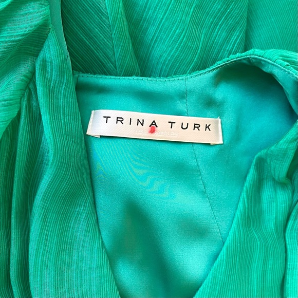 Trina Turk NWOT Flutter Sleeve Cinch Waist Afilia Dress in Emerald Green, Size 4 - Picture 9 of 10